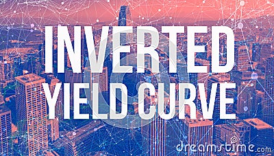 Inverted Yield Curve theme with abstract network patterns and skyscrapers Stock Photo