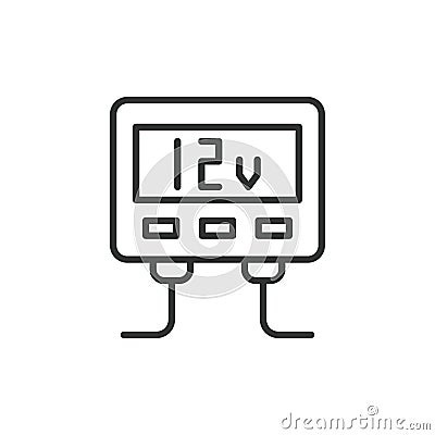 Inverter 12 - 220 V icon in line design. Inverter, 12V, 220V, Power, DC, AC, Voltage, Converter isolated on white Stock Photo