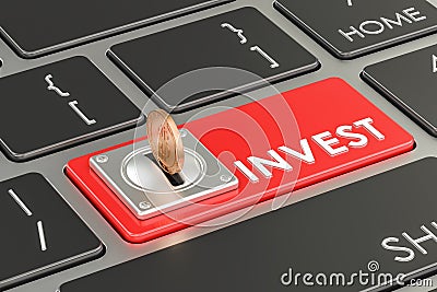Invest concept, red keyboard button. 3D rendering Stock Photo