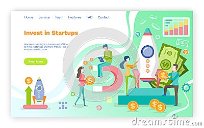 Investing in Startup, People and New Project Web Vector Illustration