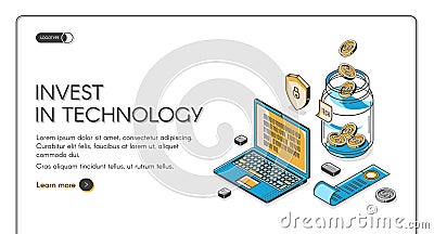 Invest in technology isometric landing page banner Vector Illustration