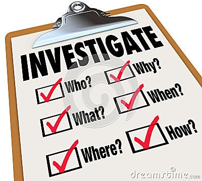 Investigate Basic Facts Questions Check List Investigation Stock Photo
