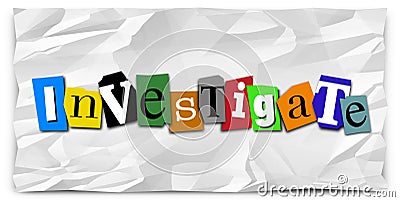 Investigate Word Ransom Note Police Detective Investigation Stock Photo