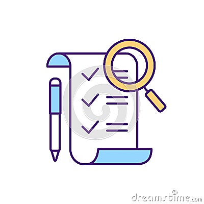 Investigating contract items RGB color icon Vector Illustration