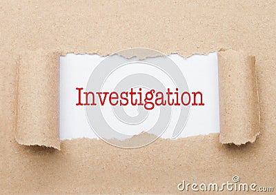 Investigation text appearing behind brown paper Stock Photo