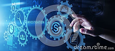 Investigation inspection audit business concept on virtual screen. Stock Photo