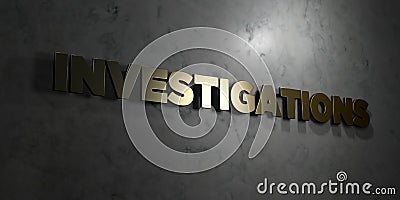 Investigations - Gold text on black background - 3D rendered royalty free stock picture Stock Photo