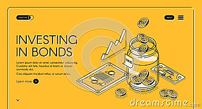 Investing in bonds isometric landing page, banner Vector Illustration