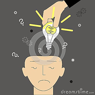 Investing ideas. Hand putting light ideological brains in your h Vector Illustration