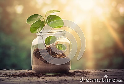 cash can plant coin growth business currency leaf finance money. Generative AI. Stock Photo