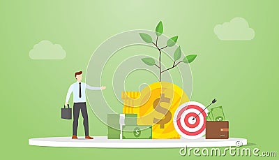 Investment advisor concept with money and financial invest advice with modern flat style Vector Illustration