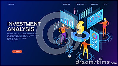 Investment analysis isometric concept banner Vector Illustration