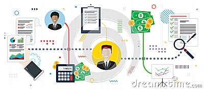 Investment analysis and new contract signature Vector Illustration