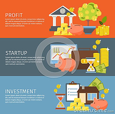 Investment Banner Set Vector Illustration