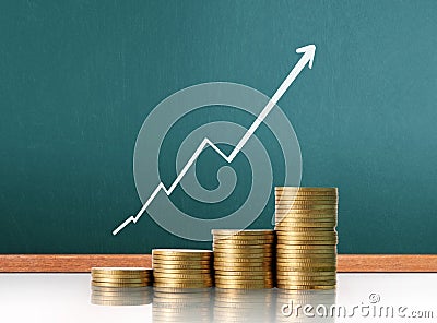 Coins graph stock market Stock Photo