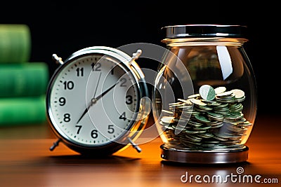Investment concept dollars and a clock in a glass jar Stock Photo