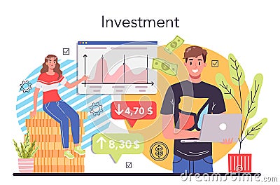 Investment concept. Investing stategy, fundamental analysis, deversification Vector Illustration