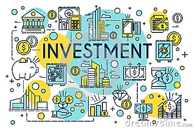 Investment concept thin line style. Business, management, financial planning, finance, banking. Property and finance Vector Illustration