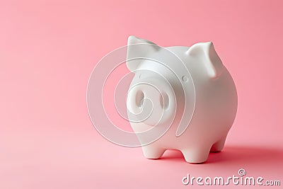 Investment concept - whitet pig shaped moneybox, pink solid color background Stock Photo