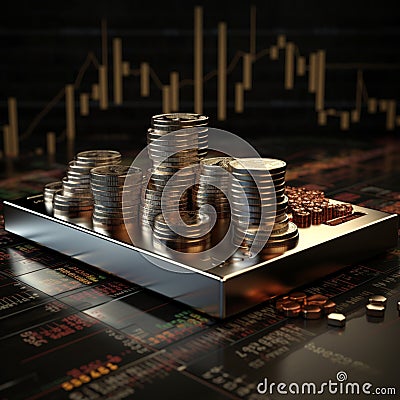 Investment convergence shown with silver bars and stock graph Stock Photo