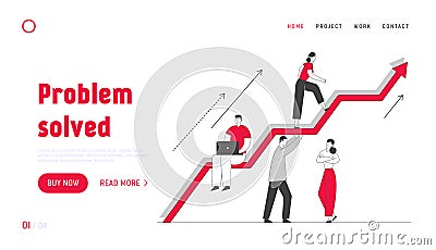 Investment Growth Website Landing Page.Business Team Working and Holding Huge Growing Arrow, Leader Climbing on Top Vector Illustration