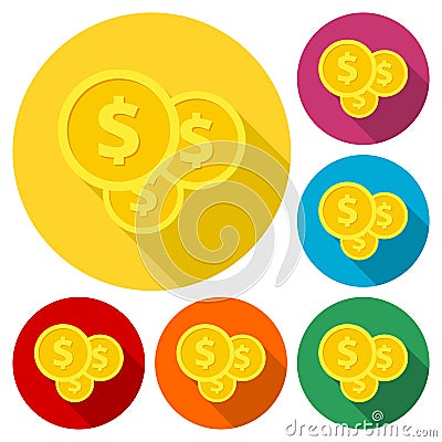 Investment icons, money vector icons with long shadow set Vector Illustration