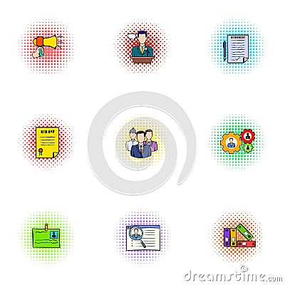 Investment icons set, pop-art style Vector Illustration