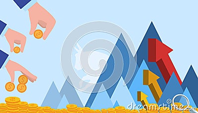 Investment ideas and savings in the form of digital. Hands holding money with arrows and thought Stock Photo