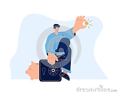 Investment illustration with bank. People character investing money in self development, knowledge education. Finances Vector Illustration