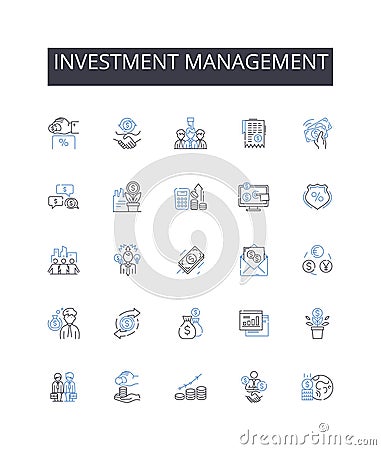 Investment management line icons collection. Automation, G, Artificialintelligence, Big data, Cloud, Cryptocurrency Vector Illustration