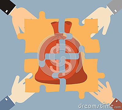 Investment money illustration. Four hands businessman folded mon Vector Illustration