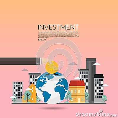 Investment in real estate. creative vector of financial investments, marketing, analysis,financial savings and money turnover. Vector Illustration