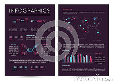 Investment report with various infographics Vector Illustration