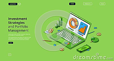 Investment strategies portfolio management landing Vector Illustration