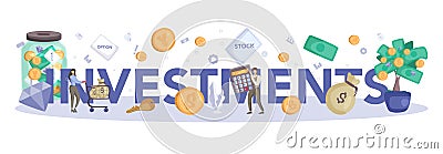 Investment typographic header. Investing stategy, fundamental analysis Vector Illustration