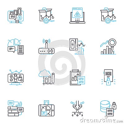 Investment valuation linear icons set. Assets, Capitalization, Cash flow, Discounting, Equity, Fair market value Vector Illustration