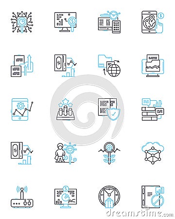 Investment valuation linear icons set. Assets, Capitalization, Cash flow, Discounting, Equity, Fair market value Vector Illustration