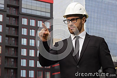 Investor bussiness new technology swipe hologram template architecture workman Stock Photo