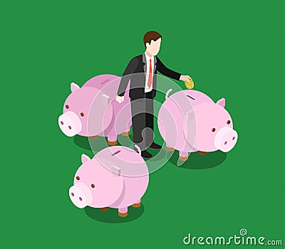 Investor choose investment sector flat 3d web isometric concept Vector Illustration