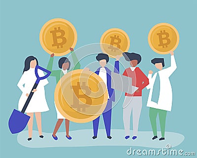 Investors investing in bitcoins vector Vector Illustration