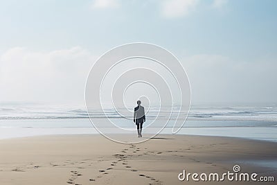 Invigorating Man sea walk beach. Generate Ai Stock Photo