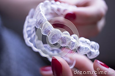 Invisible dental teeth aligners Stock Photo