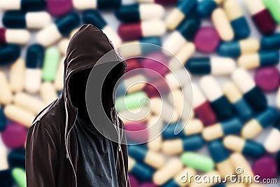 Invisible man on drug background. Drug dealer, medication addictions concept Stock Photo