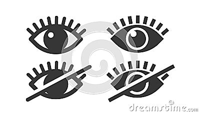 Invisible visible eye icon shape vector or open closed as show hide wink silhouette pictogram graphic clip art ui element design, Vector Illustration