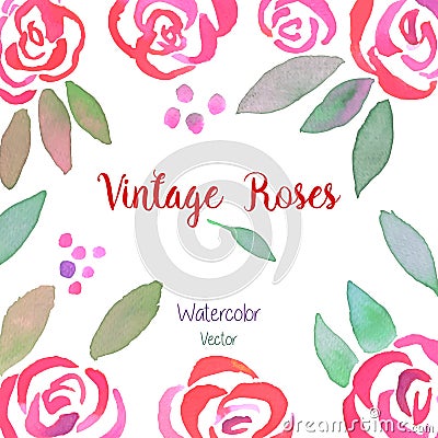 Invitarion card with watercolor vintage roses Vector Illustration