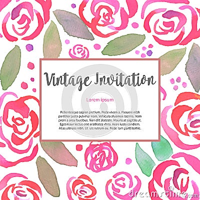 Invitarion card with watercolor vintage roses Vector Illustration