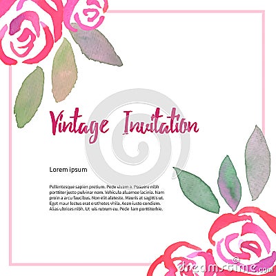 Invitarion card with watercolor vintage roses Vector Illustration