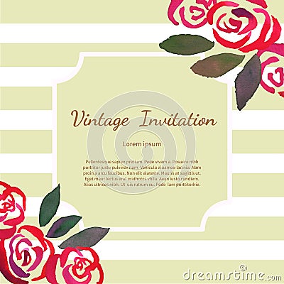 Invitarion card with watercolor vintage roses Vector Illustration