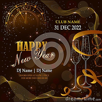 Invitation banner for new year party 2023. Concept illustration celebrating New Year. Luxury design with abstract waves, Vector Illustration