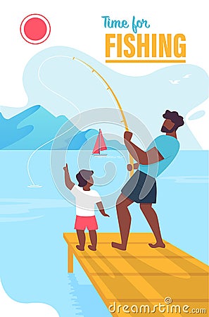 Invitation Banner Time for Fishing Lettering. Vector Illustration